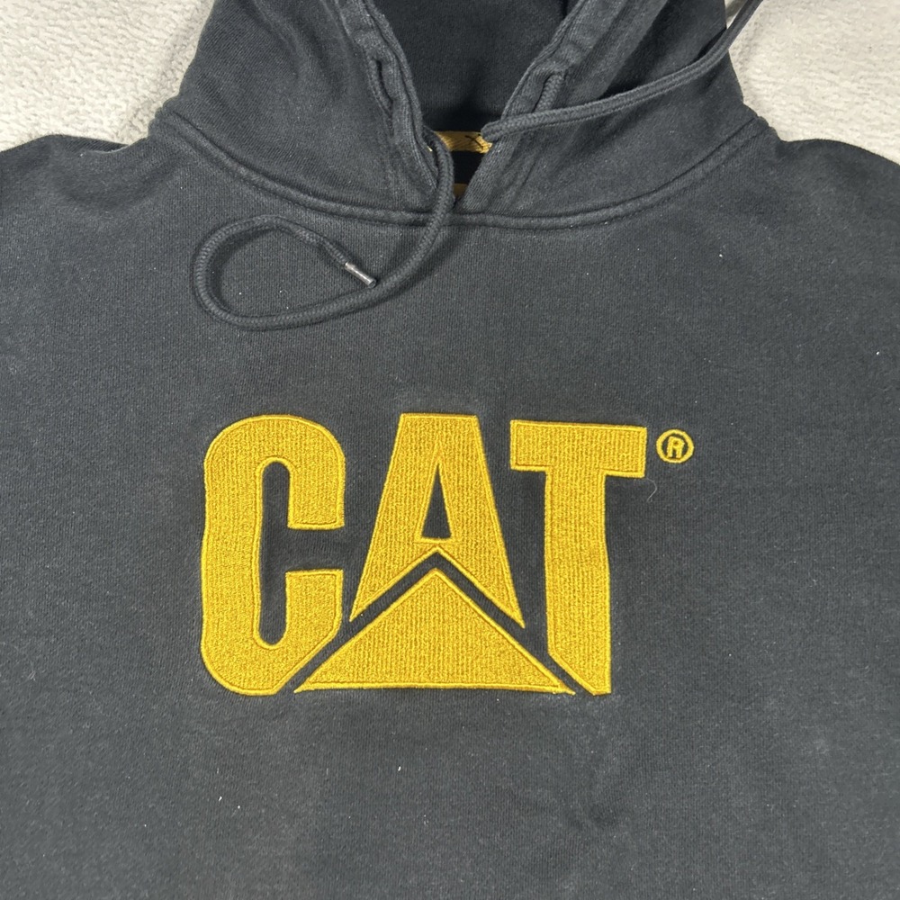 CAT Caterpillar Hoodie Mens M‎ Black Pullover Workwear Heavy Drawstring Logo - Picture 3 of 6